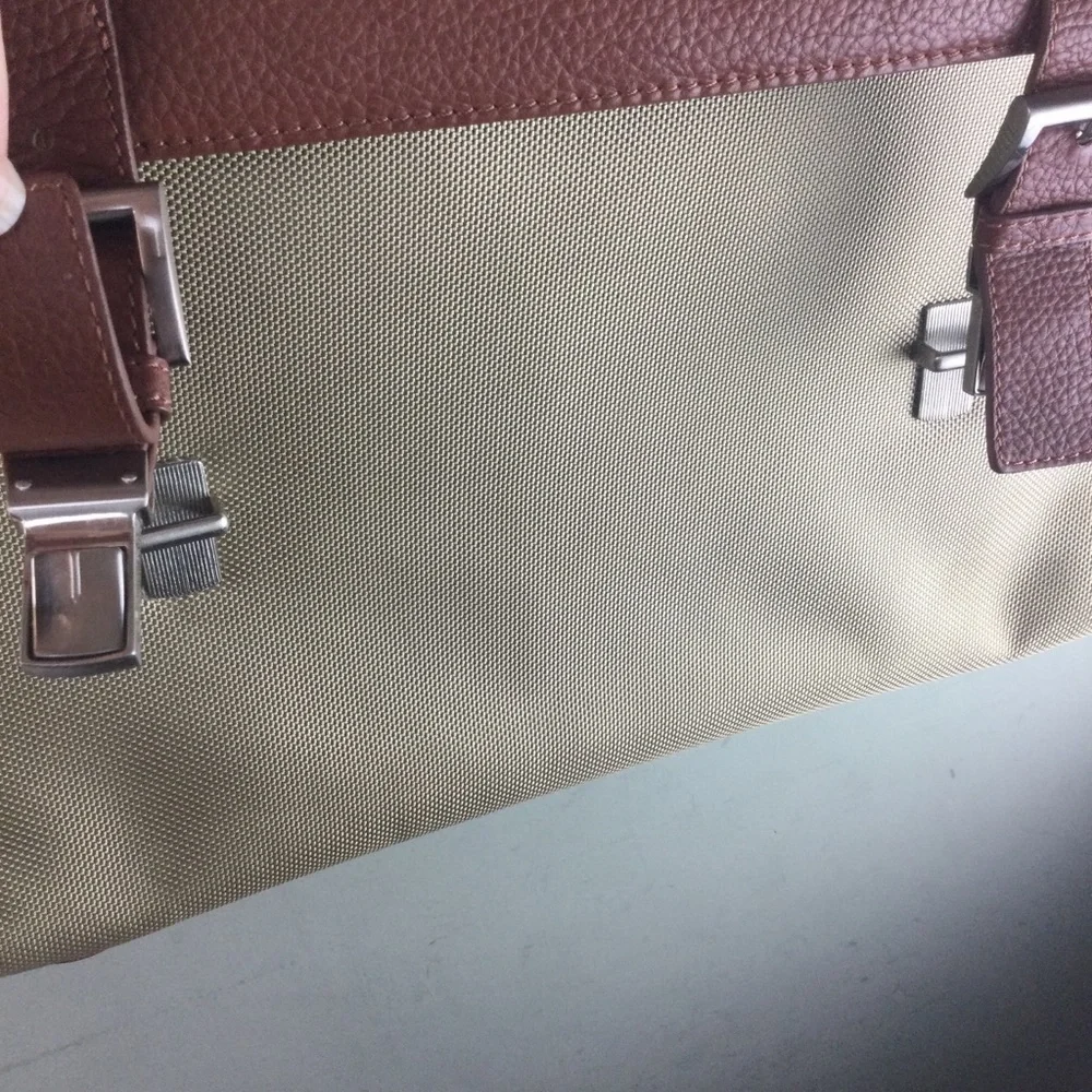 Bosca Leather and Canvas Flap Top Crossbody Messenger Briefcase